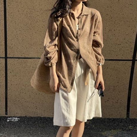 sheer collar long sleeve shirt /4color　NK1803