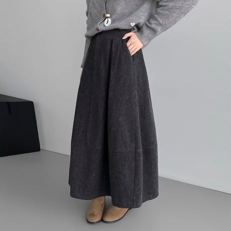 wool blend tuck long skirt　NK2086