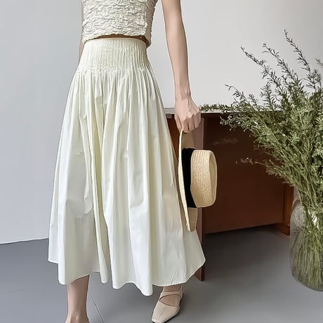 smocking waist gather flare skirt /3color　NK2289