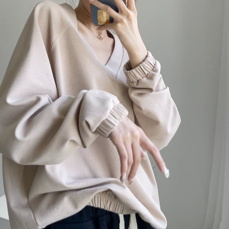 v-neck volume sleeve pullover /2color　NK1975