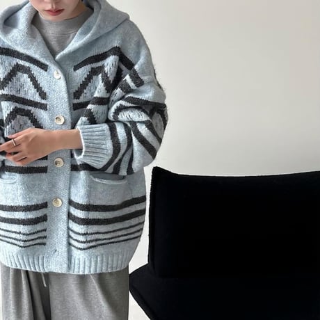 geometric hooded knit cardigan /3color　NK2087