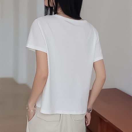 asymmetric neck short sleeve tee /4color　NK2314