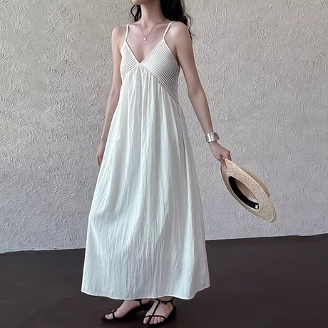 v-neck bust detail cami dress /2color　NK2264