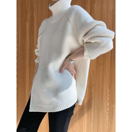 side zip high neck knit ／4color　NK1331
