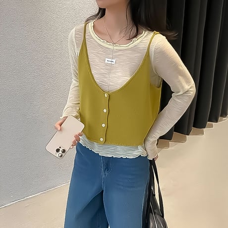layered ruffle vest set /4color　NK2279