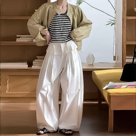 waist frill wide relax pants /4color　NK2188