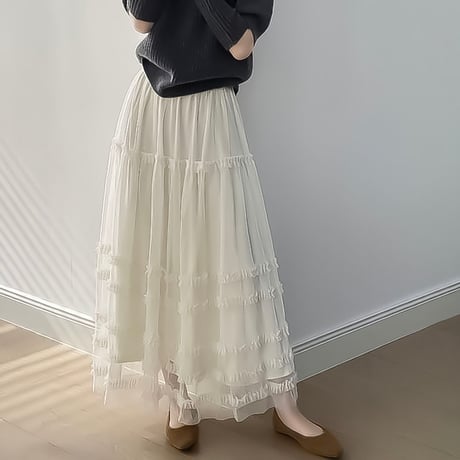 ribbon tulle tiered skirt /3color　NK2267
