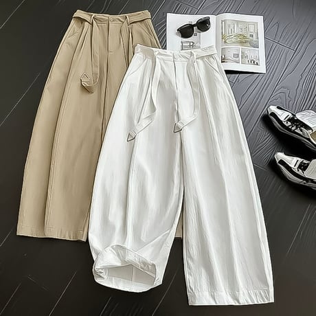 d-ring belt wide tuck pants /2color　NK2185