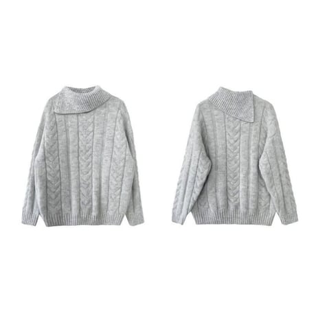 slit collar cable knit pullover /2color　NK2061
