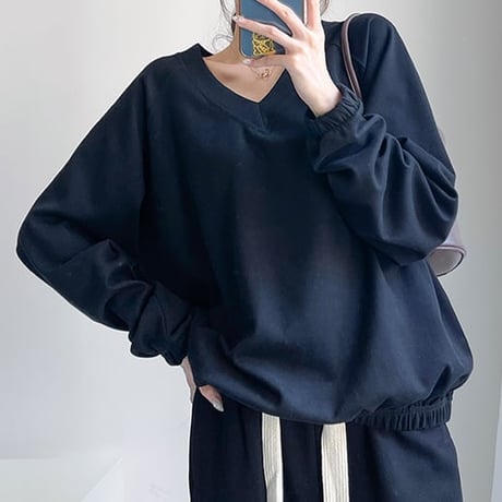 v-neck volume sleeve pullover /2color　NK1975