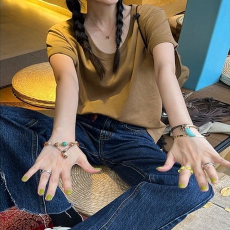 deep u-neck t-shirt /3color　NK1805