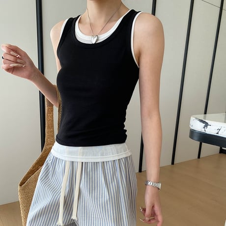 layered rib tight tanktop /5color　NK2236