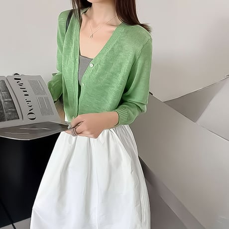 v neck sheer knit cardigan /3color　NK2286