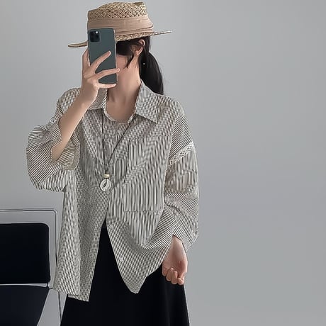 stripe sleeve lace shirt　NK2276