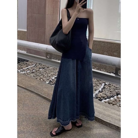 cut off maxi denim skirt　NK1389