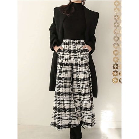 high waist wide check pants　NK1368