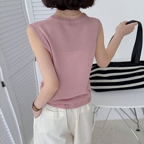 sheer crew neck knit vest /6color　NK1811