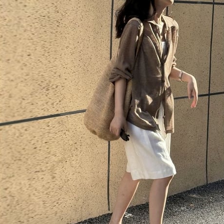 sheer collar long sleeve shirt /4color　NK1803