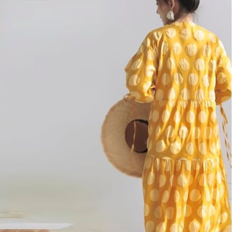 yellow polka dot midi dress　NK1780