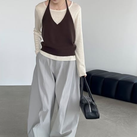 halter neck knit vest set /4color　NK1953