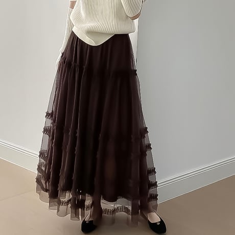 ribbon tulle tiered skirt /3color　NK2267