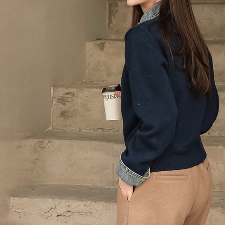 denim docking knit cardigan /2color　NK2110