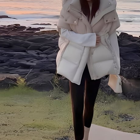 hooded volume down vest /2color　NK2093