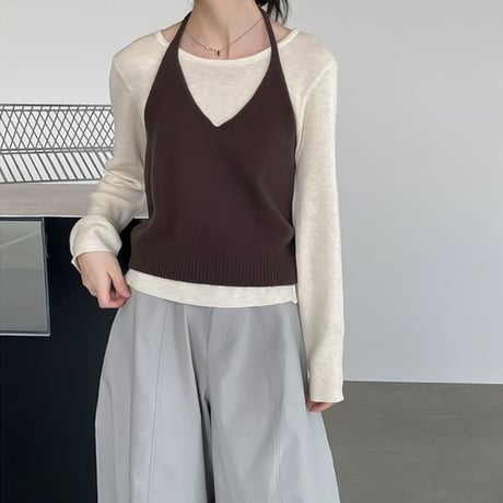 halter neck knit vest set /4color　NK1953