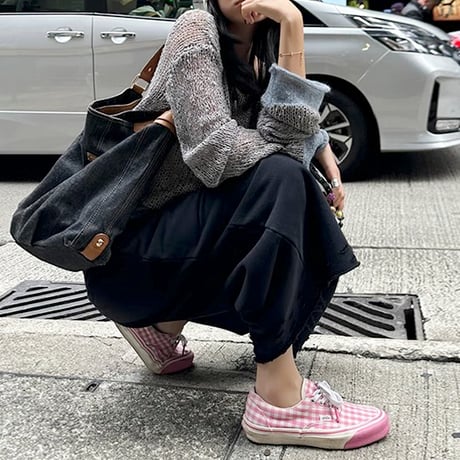 distressed wideleg sweatpants /2color　NK1752