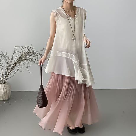 asymmetric lace sheer tunic /2color　NK2241