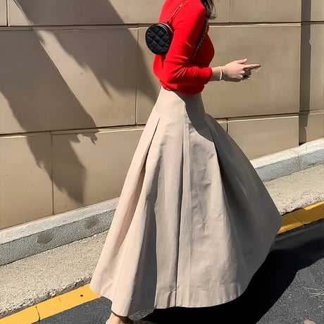tuck flare long skirt /3color　NK2154