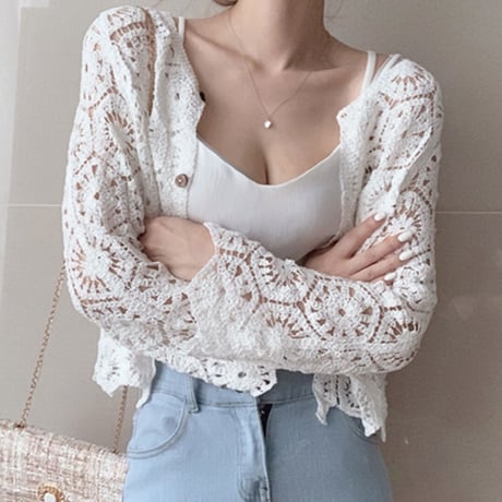 flower design summer knit cardigan /2color　NK1352
