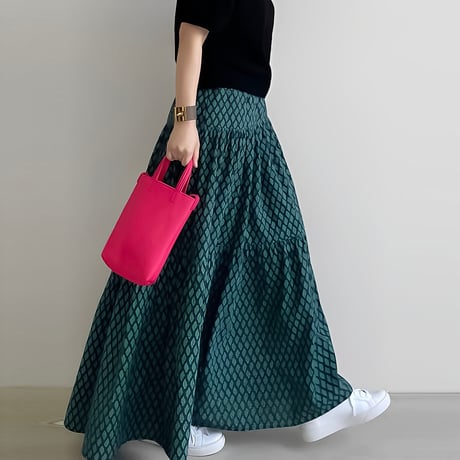 block print tiered long skirt /2color　NK2166