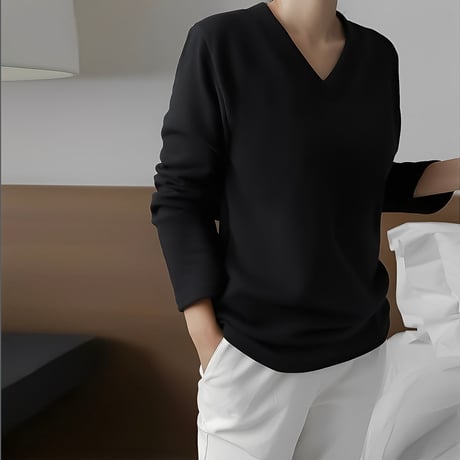 v neck long sleeve knit tops　NK2150