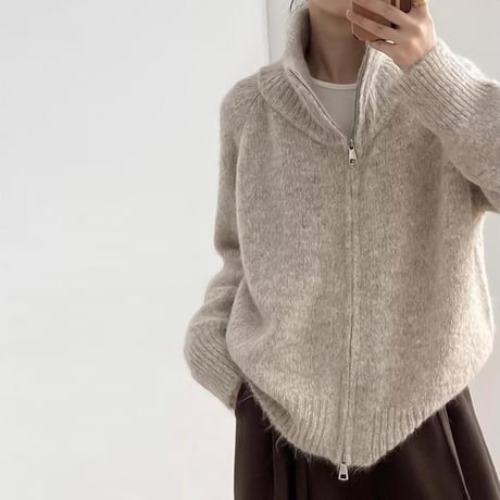 zip up melange knit cardigan /3color　NK2083