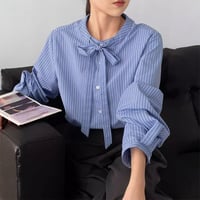 stripe bow tie volume shirt 　NK2299