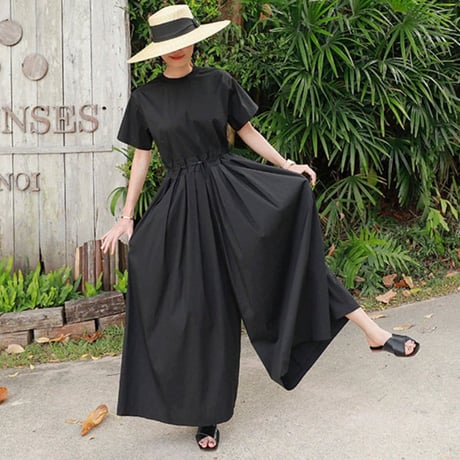 drawstring waist wide jumpsuit /2color　NK1580