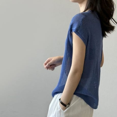 v-neck sheer summer knit /4color　NK1818