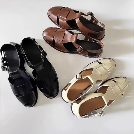 woven strap leather flat sandals /3color　NK2242