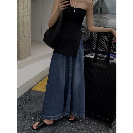 cut off maxi denim skirt　NK1389