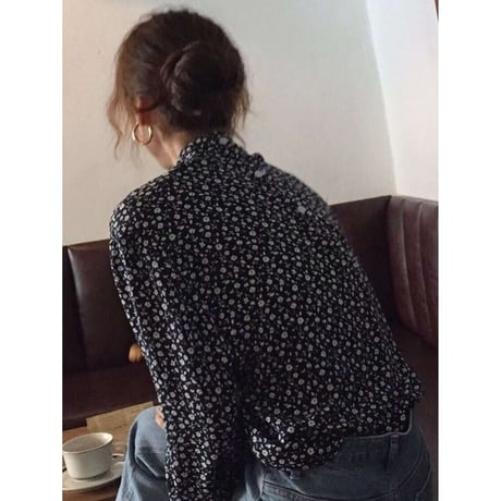 stand collar flower print blouse　NK1316