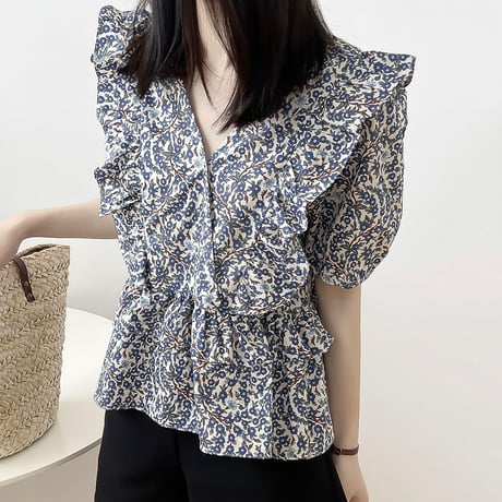 ruffle peplum floral blouse　NK2179