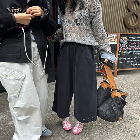 distressed wideleg sweatpants /2color　NK1752