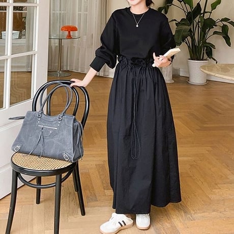 pullover docking flare long dress　NK1944