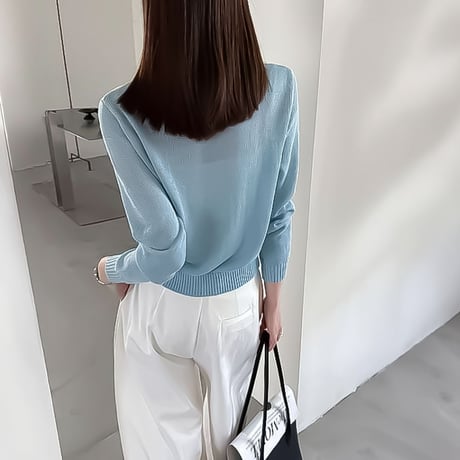 v neck sheer knit cardigan /3color　NK2286