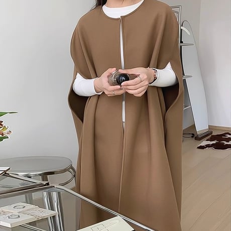 no collar cape slit long coat /3color　NK2124
