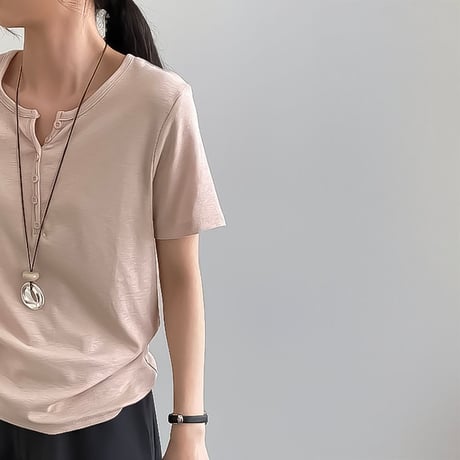 henley neck relaxed tee /5color　NK2247