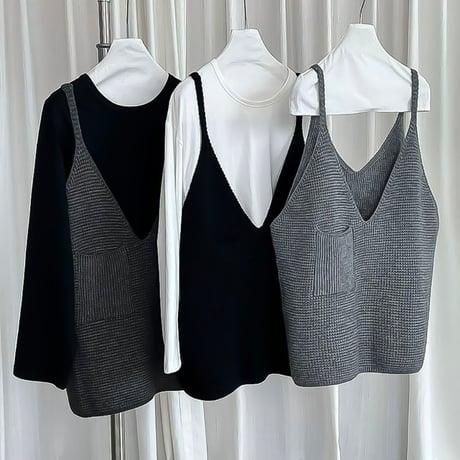 deep v-neck knit camisole vest /3color　NK2178