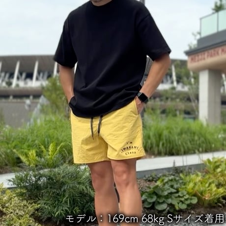 ハーフパンツ＜I'm IMANAMI Class＞ イエロー×黒文字 水陸両用 2way ナイロンショーツ