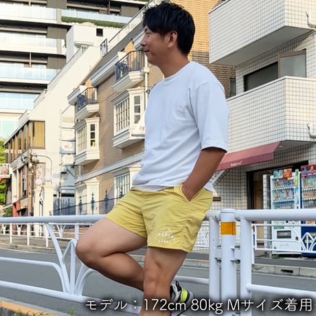 ハーフパンツ＜I'm IMANAMI Class＞ イエロー×白文字 水陸両用 2way ナイロンショーツ